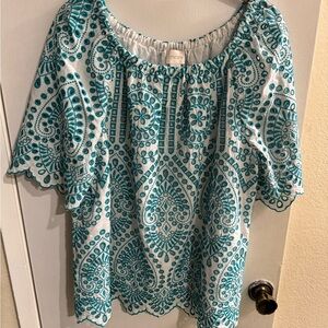 Chico's Turquoise and White Blouse